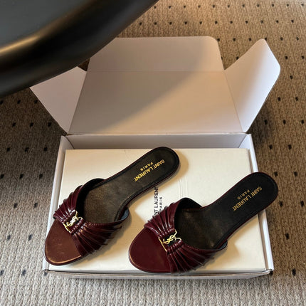 26S BABYLONE FLAT MULES IN DARK RED LAMBSKIN