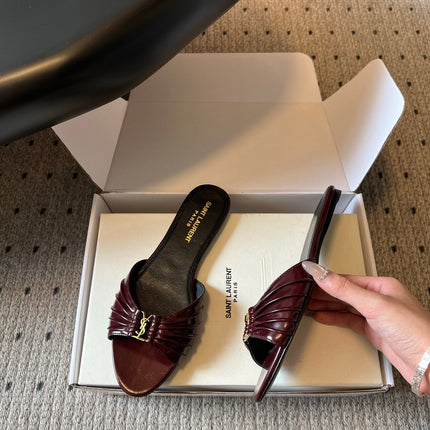26S BABYLONE FLAT MULES IN DARK RED LAMBSKIN
