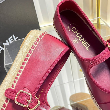 26S ESPADRILLE MARY JANE SHOES IN DARK RED LAMBSKIN