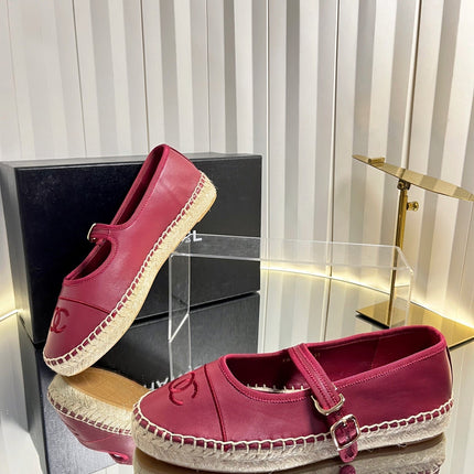 26S ESPADRILLE MARY JANE SHOES IN DARK RED LAMBSKIN