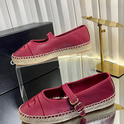 26S ESPADRILLE MARY JANE SHOES IN DARK RED LAMBSKIN